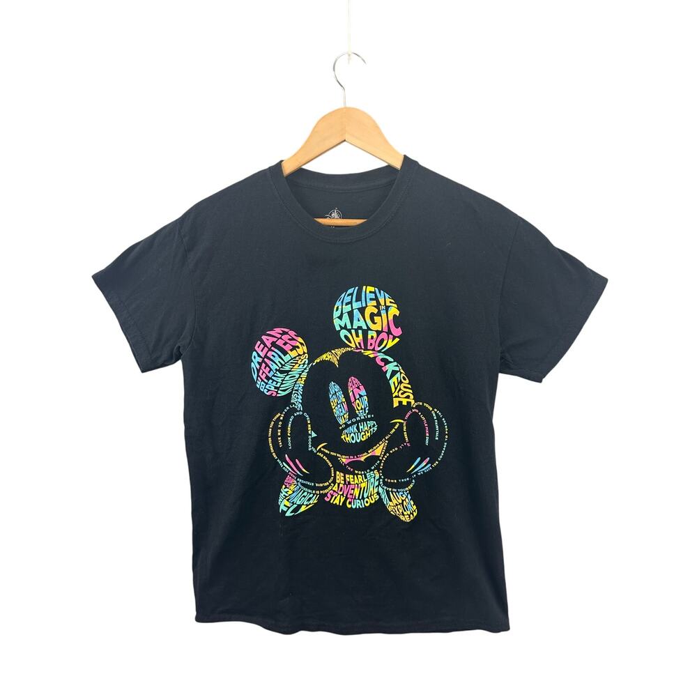 Disney Mickey Mouse Typography Graphic Tee Black Multicolor — Men’s Medium